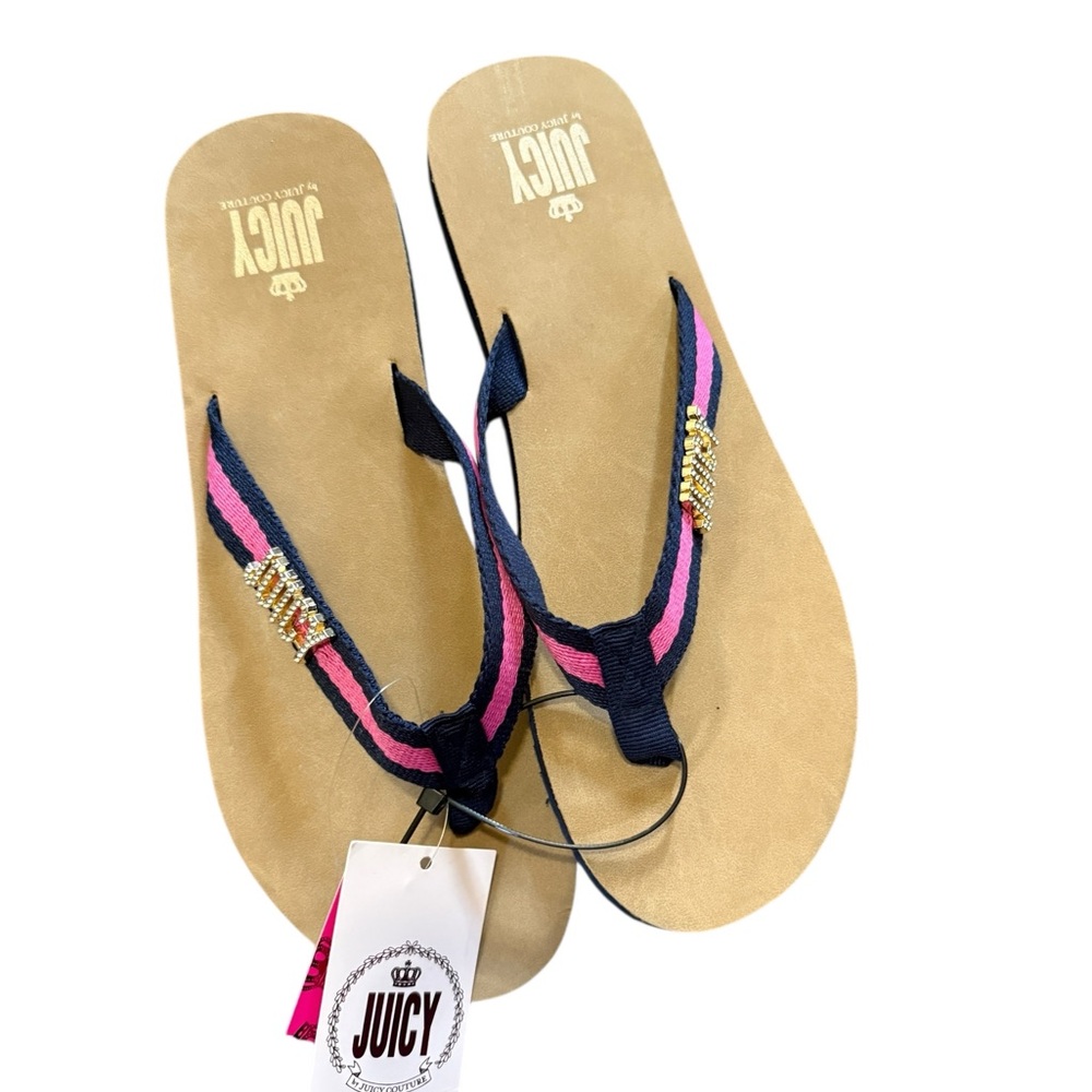 NWTS Juicy Couture Sandels, Navy/pink/tan juicy in rhinestones, Sz 10, fit 8-10 - Picture 2 of 5